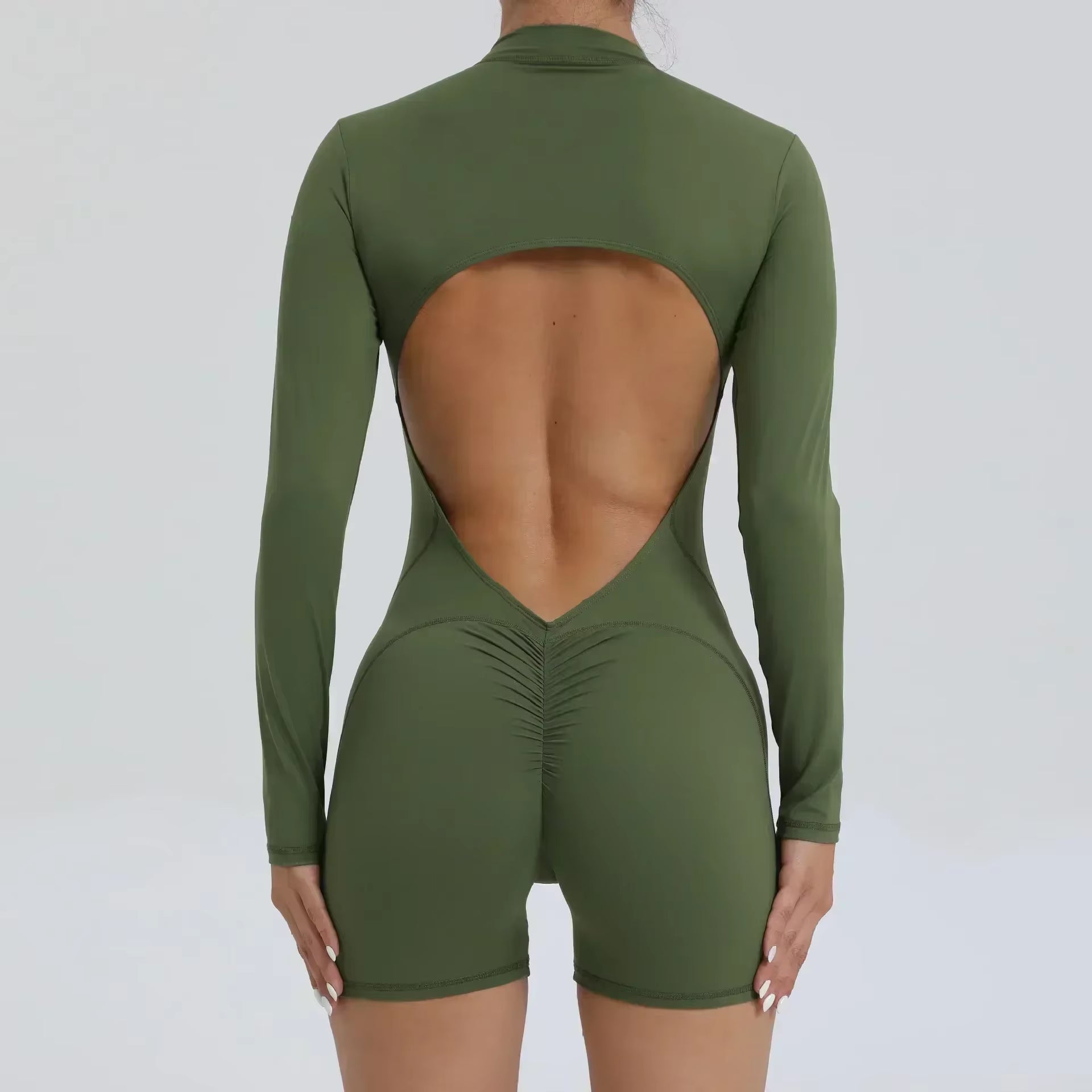 Seamless Yoga Zipper Jumpsuits Sports Fitness Beauty Back Hip-Lifting Long-Sleeved One-Piece Workout Gym Bodysuits for Women