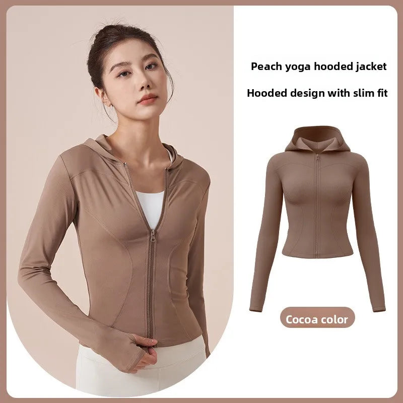 Women'S Slim Yoga Jacket Hooded Sweatshirt Slim Windproof Tight Clothes Running Riding Zipper Jacket Sports Fitness Jacket Y2K