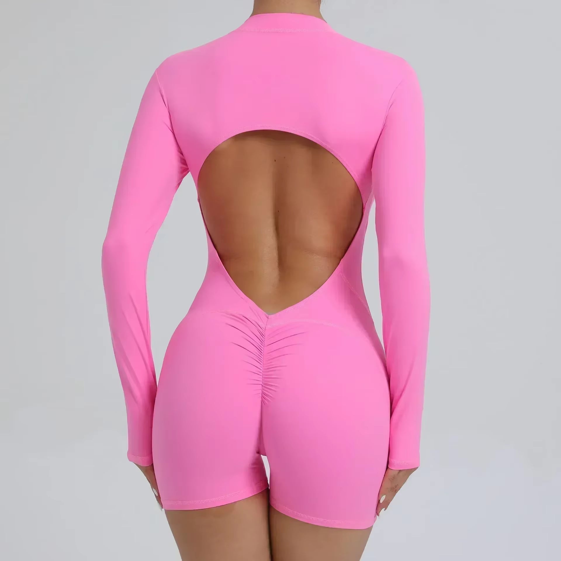 Seamless Yoga Zipper Jumpsuits Sports Fitness Beauty Back Hip-Lifting Long-Sleeved One-Piece Workout Gym Bodysuits for Women