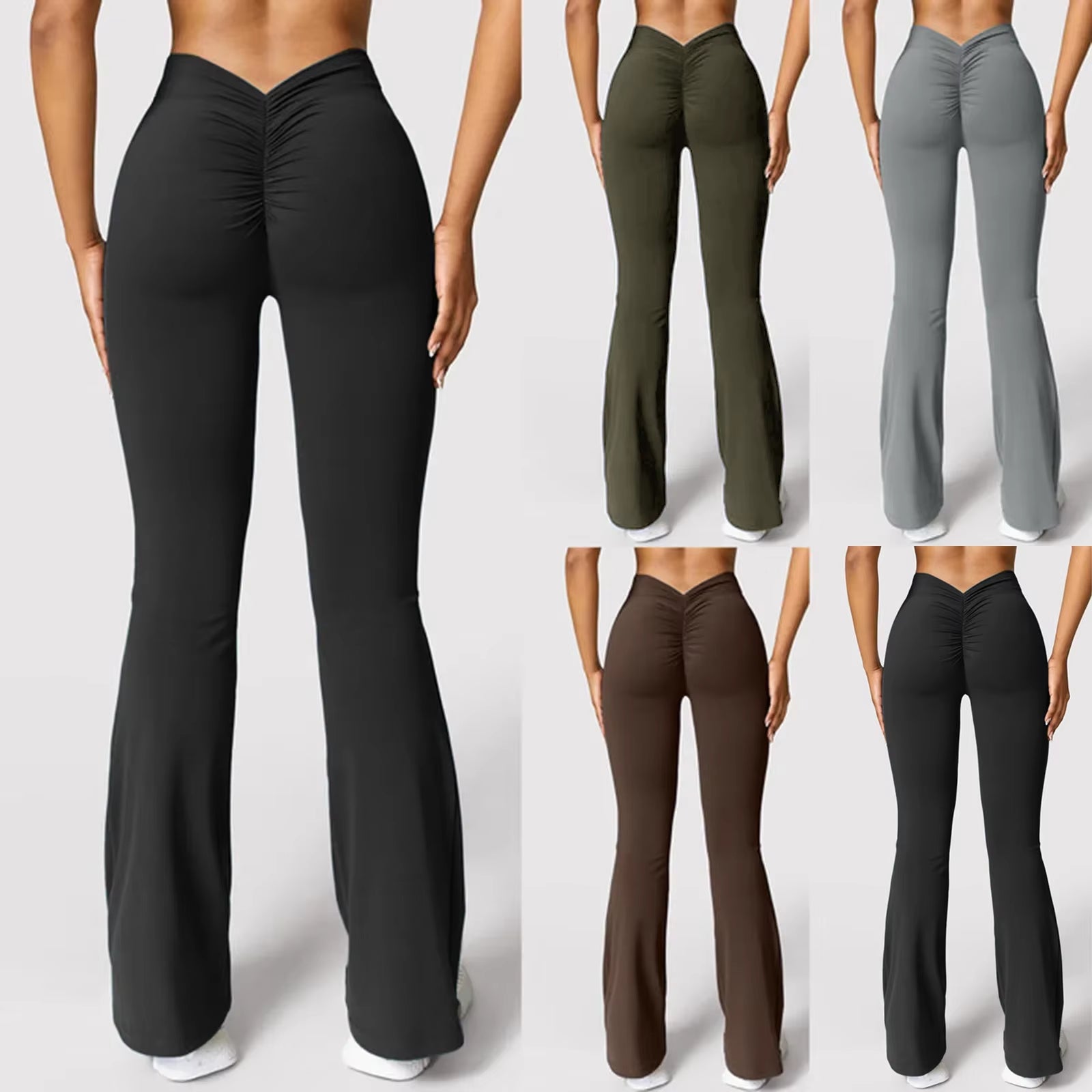 Fashion Flared Pants Women'S V Back Waist Sports Pants High Waist Buttocks Beautiful Buttocks Fitness Pants Solid Color Tight La