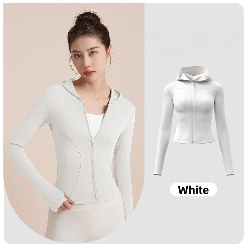 Women'S Slim Yoga Jacket Hooded Sweatshirt Slim Windproof Tight Clothes Running Riding Zipper Jacket Sports Fitness Jacket Y2K