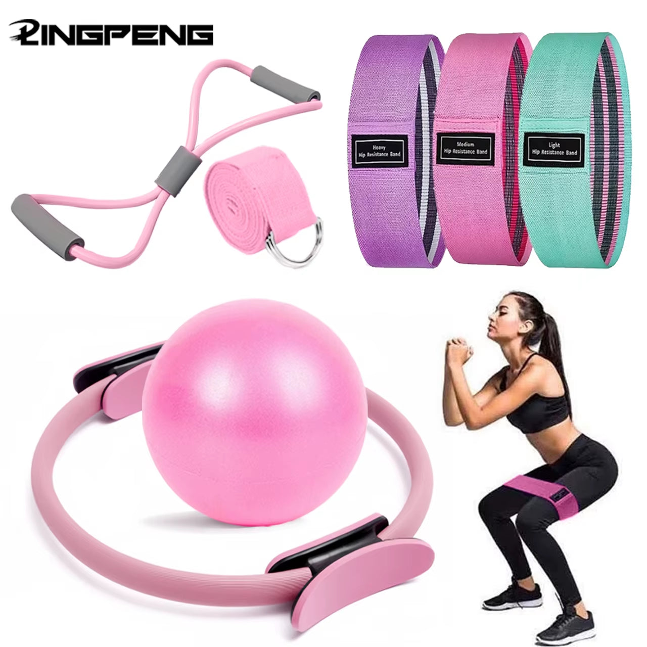 NEW Pilates Ball and Ring Set Pilates Fitness Ring Resistance Band Exercise Workout Fitness Equipment for Pregnancy Postpartum