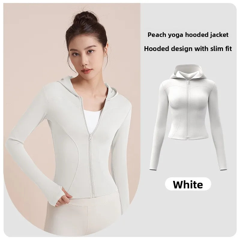 Women'S Slim Yoga Jacket Hooded Sweatshirt Slim Windproof Tight Clothes Running Riding Zipper Jacket Sports Fitness Jacket Y2K