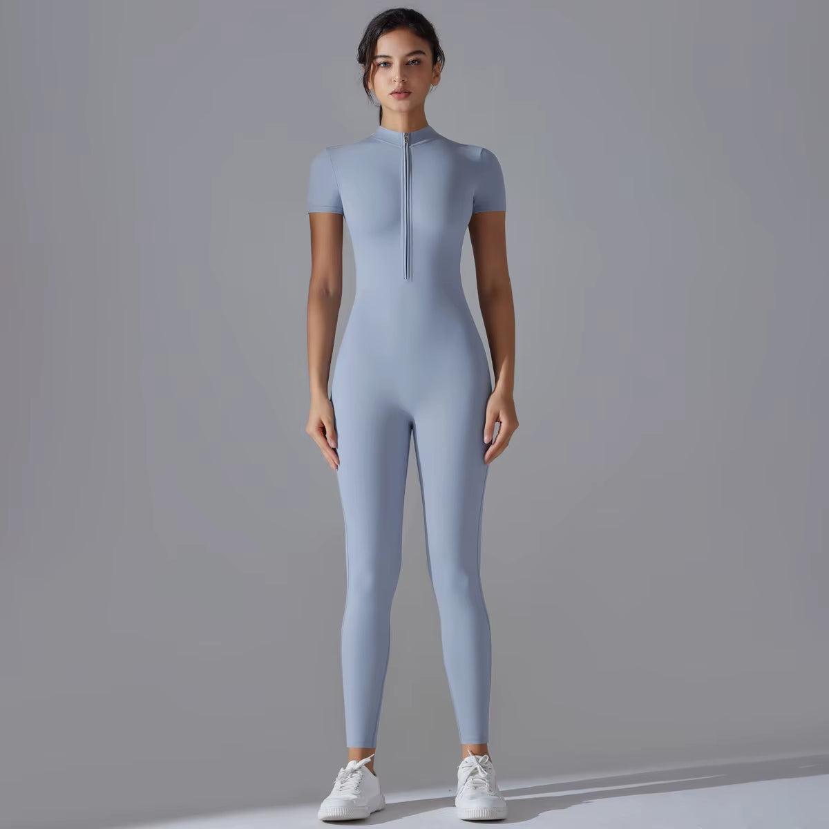 Naked Zipper Short Sleeved Yoga Suit Jumpsuit, Quick Drying Breathable Outdoor Sports Tight Fitting Jumpsuit, Fitness Suit
