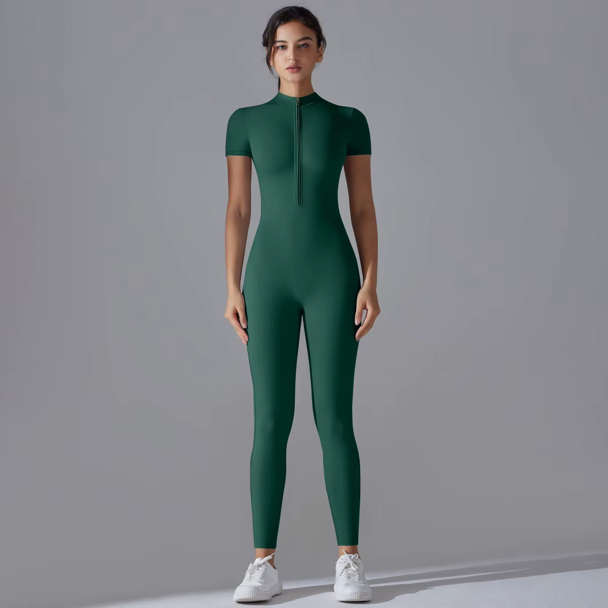 Naked Zipper Short Sleeved Yoga Suit Jumpsuit, Quick Drying Breathable Outdoor Sports Tight Fitting Jumpsuit, Fitness Suit