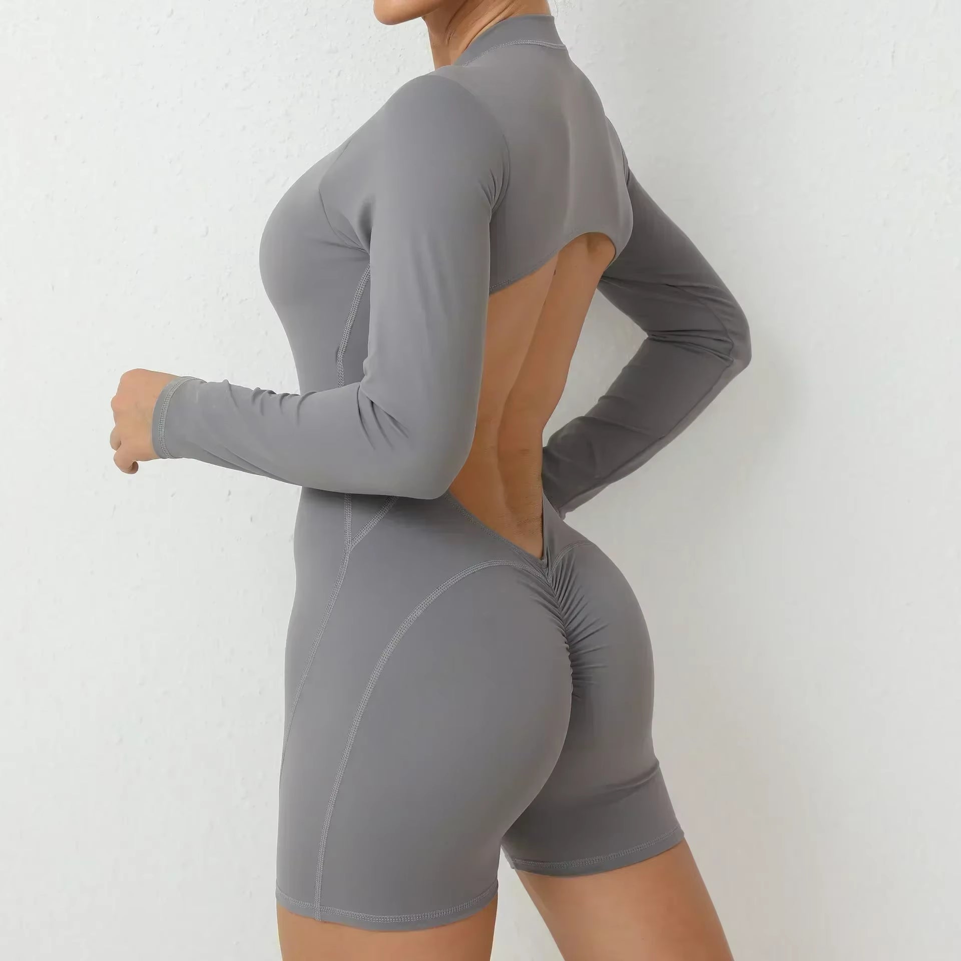 Seamless Yoga Zipper Jumpsuits Sports Fitness Beauty Back Hip-Lifting Long-Sleeved One-Piece Workout Gym Bodysuits for Women