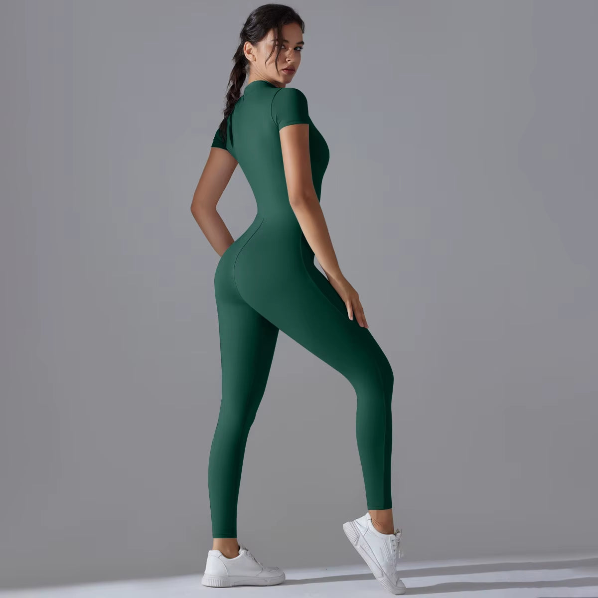 Naked Zipper Short Sleeved Yoga Suit Jumpsuit, Quick Drying Breathable Outdoor Sports Tight Fitting Jumpsuit, Fitness Suit