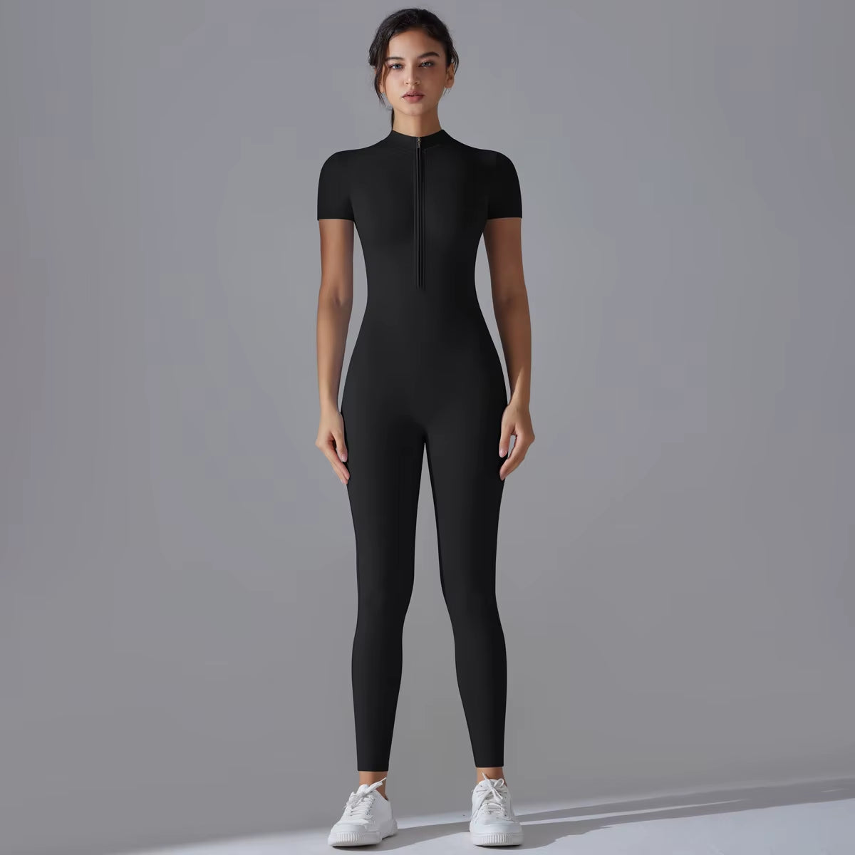 Naked Zipper Short Sleeved Yoga Suit Jumpsuit, Quick Drying Breathable Outdoor Sports Tight Fitting Jumpsuit, Fitness Suit