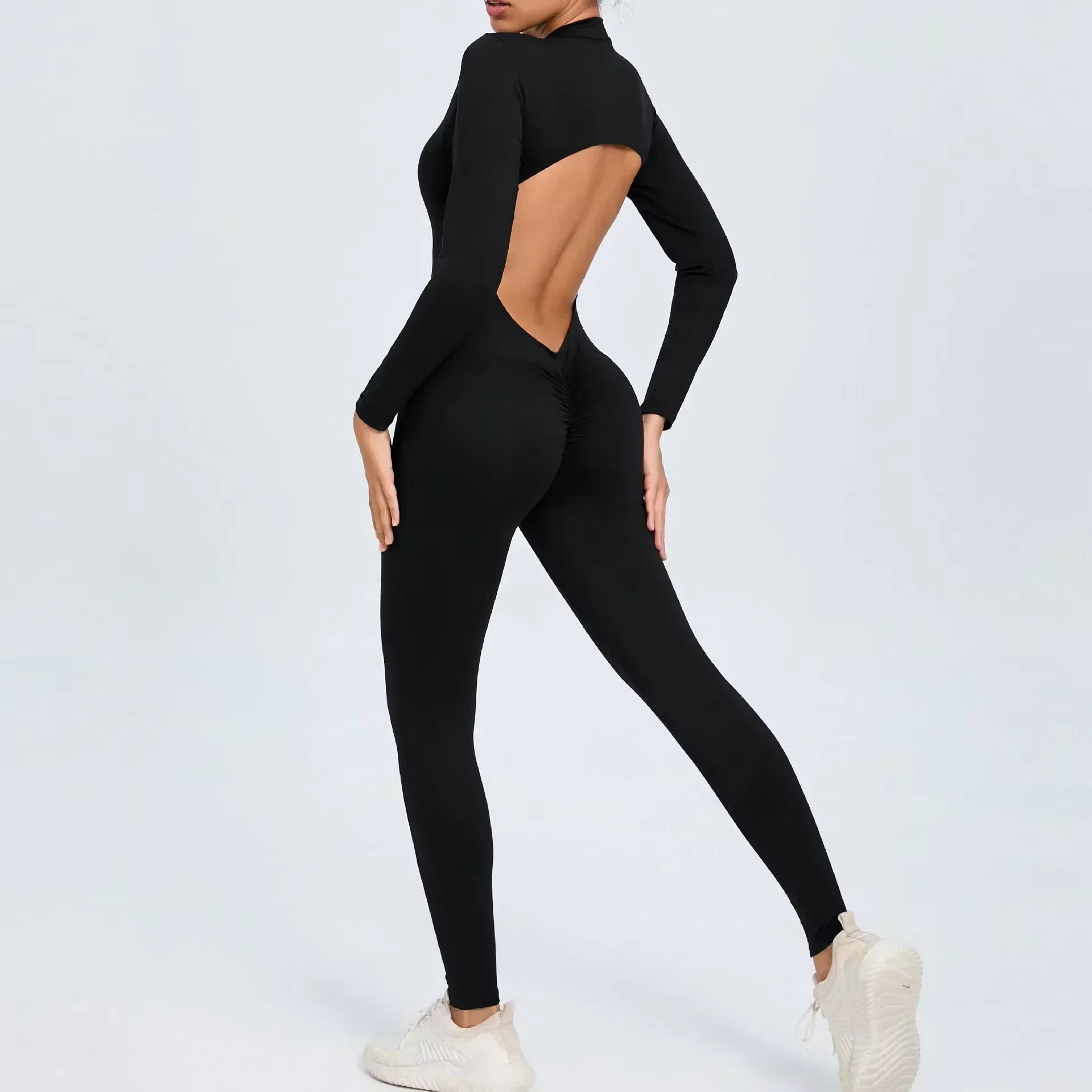Seamless Yoga Zipper Jumpsuits Sports Fitness Beauty Back Hip-Lifting Long-Sleeved One-Piece Workout Gym Bodysuits for Women
