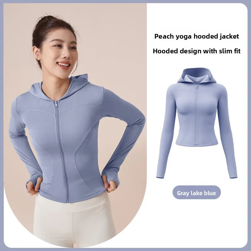 Women'S Slim Yoga Jacket Hooded Sweatshirt Slim Windproof Tight Clothes Running Riding Zipper Jacket Sports Fitness Jacket Y2K