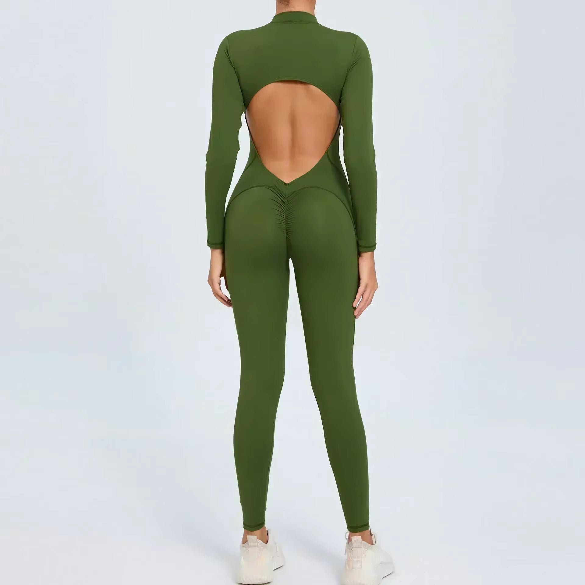 Seamless Yoga Zipper Jumpsuits Sports Fitness Beauty Back Hip-Lifting Long-Sleeved One-Piece Workout Gym Bodysuits for Women