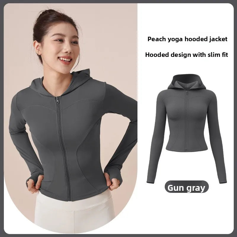 Women'S Slim Yoga Jacket Hooded Sweatshirt Slim Windproof Tight Clothes Running Riding Zipper Jacket Sports Fitness Jacket Y2K