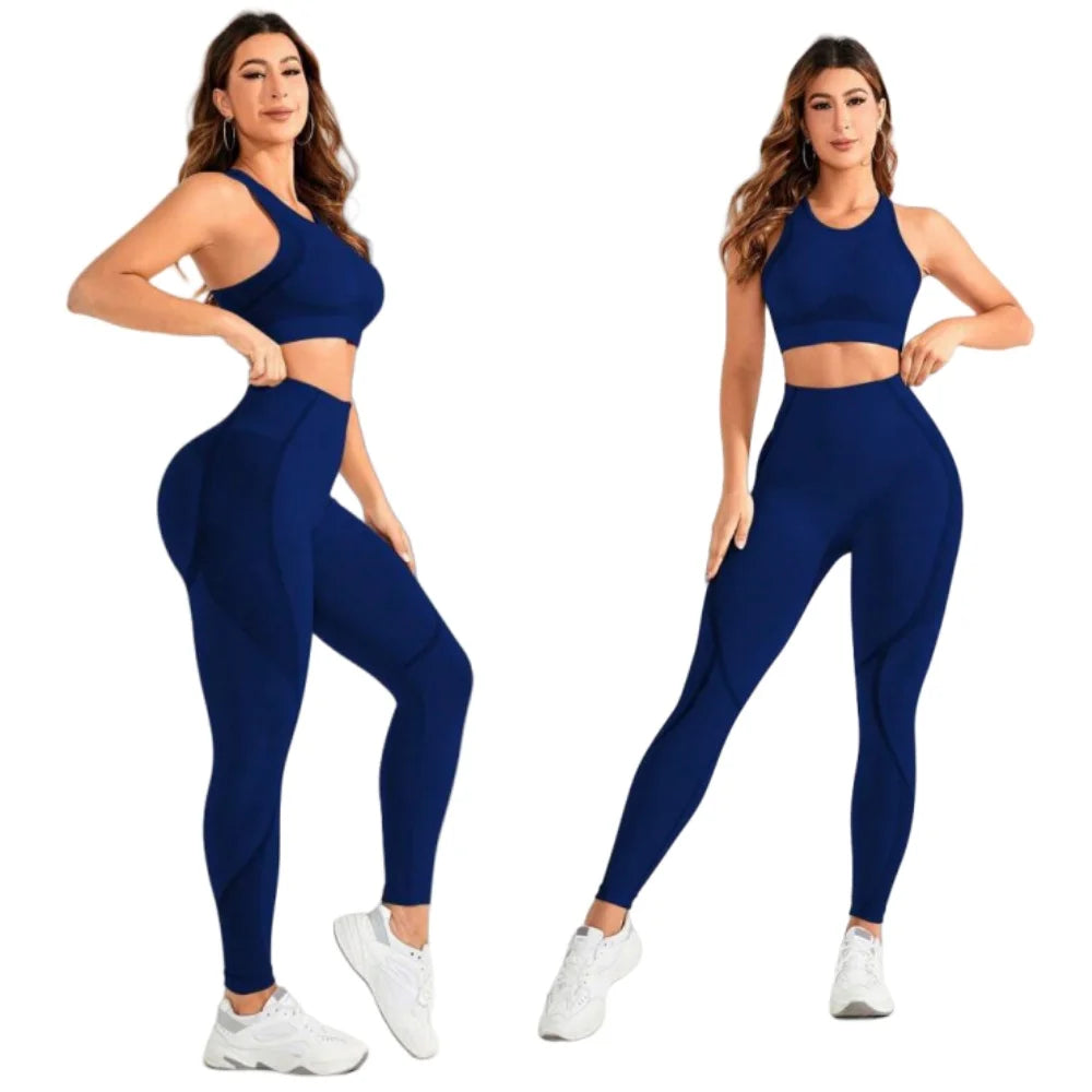 Elevate Your Workout with Our Stylish Women's 2-Piece Yoga Suit - Seamless, High-Waist Trousers for Ultimate Comfort and Flexibility