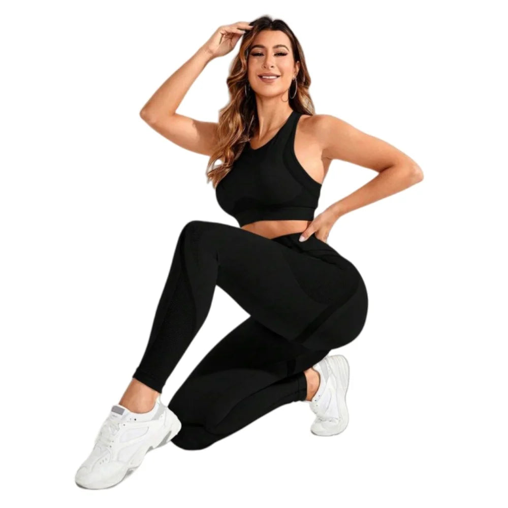 Elevate Your Workout with Our Stylish Women's 2-Piece Yoga Suit - Seamless, High-Waist Trousers for Ultimate Comfort and Flexibility