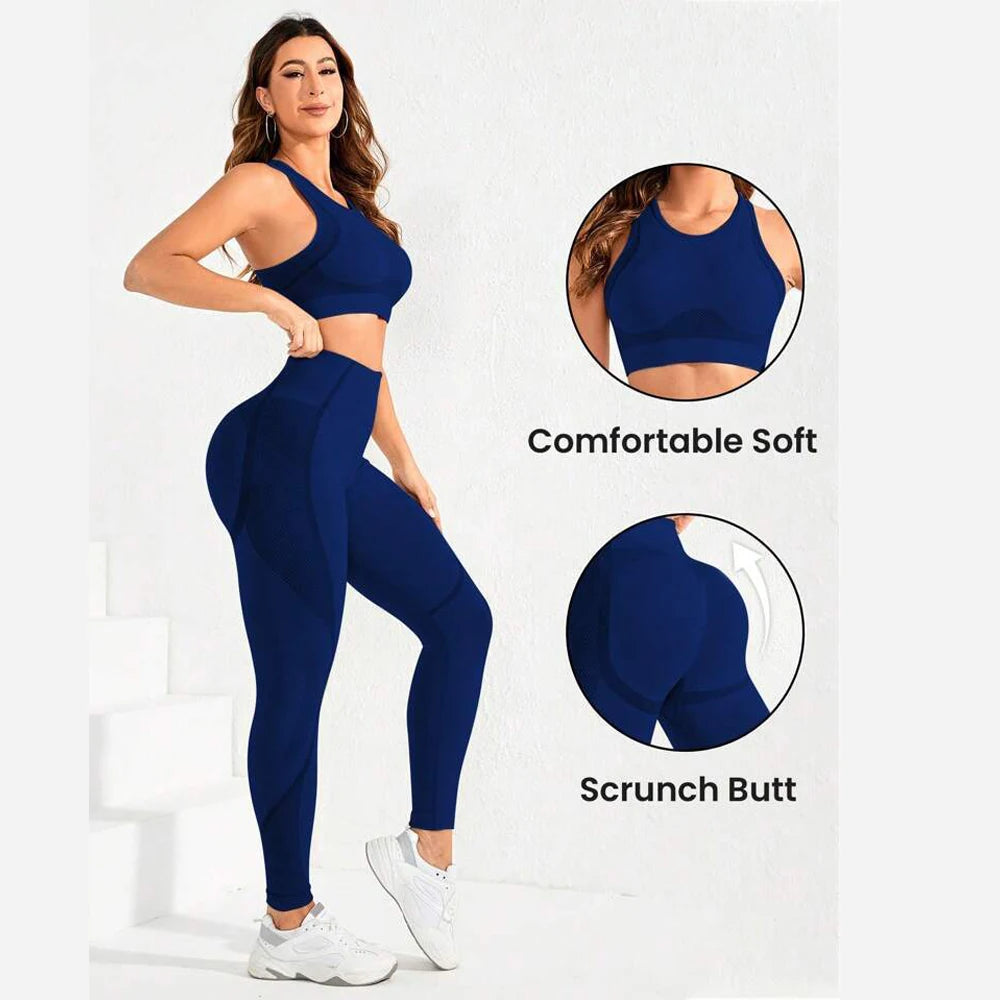 Elevate Your Workout with Our Stylish Women's 2-Piece Yoga Suit - Seamless, High-Waist Trousers for Ultimate Comfort and Flexibility