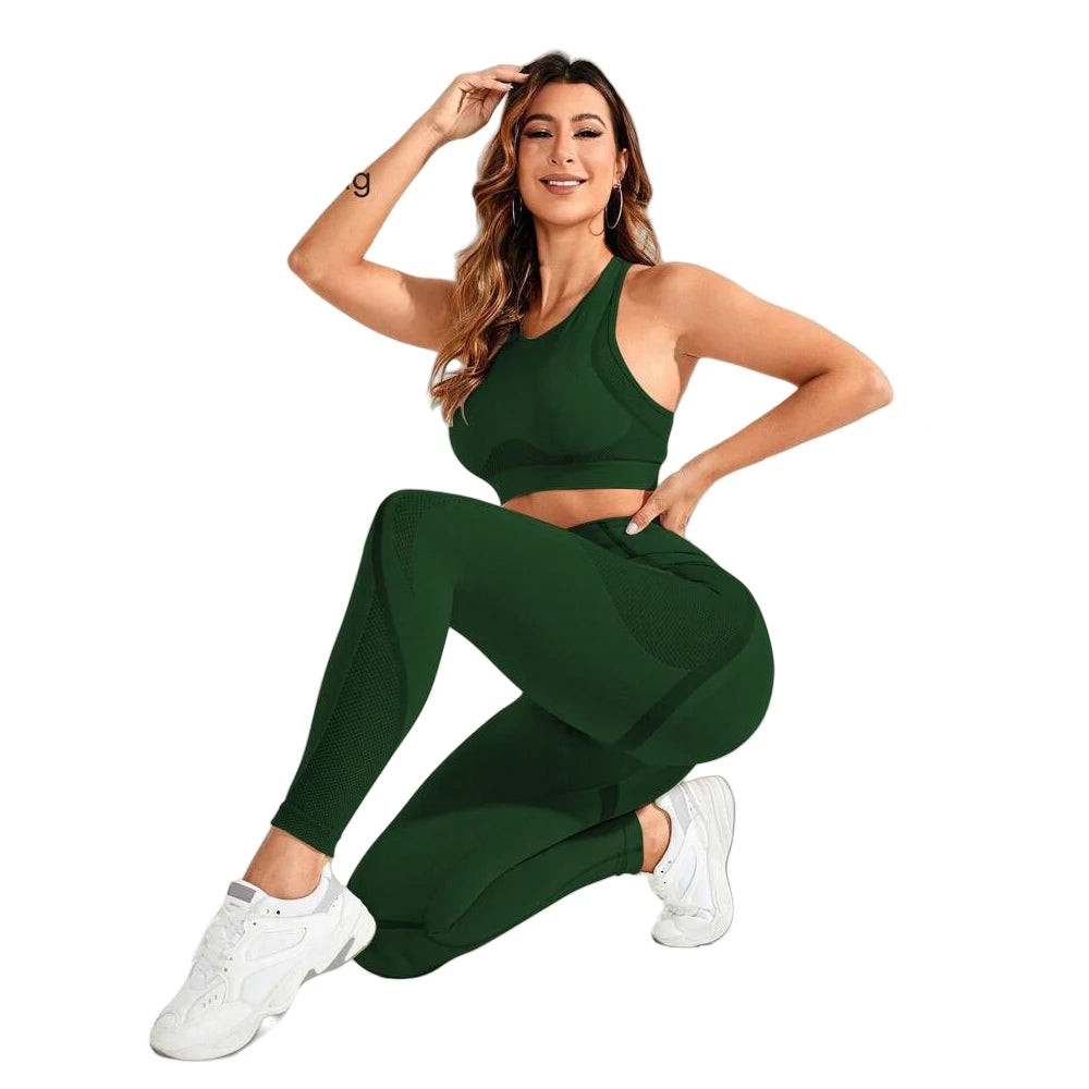Elevate Your Workout with Our Stylish Women's 2-Piece Yoga Suit - Seamless, High-Waist Trousers for Ultimate Comfort and Flexibility