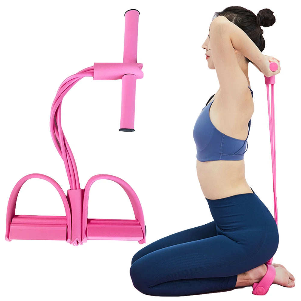 4-Tube Pedal Resistance Band Pedal Puller Resistance Rope Elastic Sit up Pull Rope for Home Fitness Stretching Strength Training