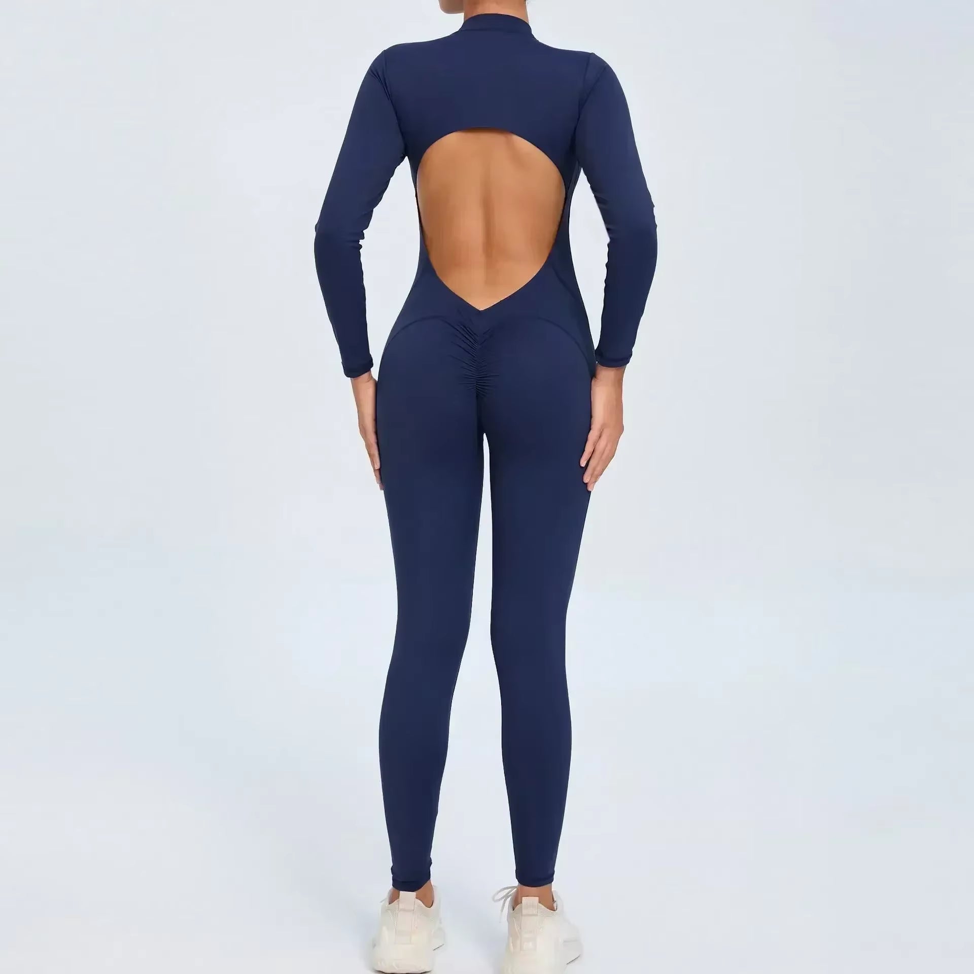 Seamless Yoga Zipper Jumpsuits Sports Fitness Beauty Back Hip-Lifting Long-Sleeved One-Piece Workout Gym Bodysuits for Women
