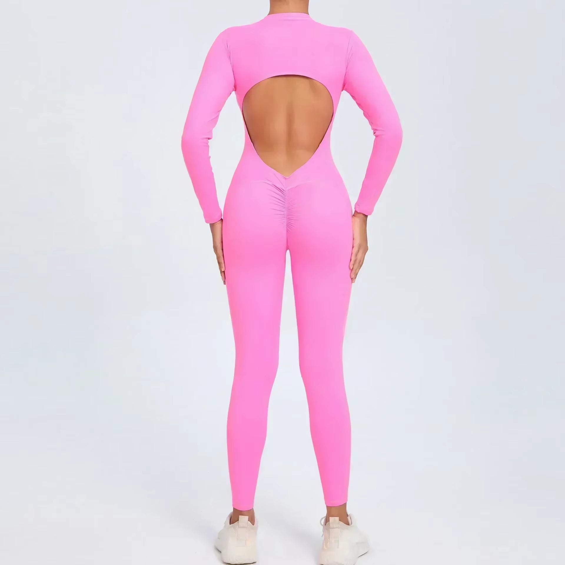 Seamless Yoga Zipper Jumpsuits Sports Fitness Beauty Back Hip-Lifting Long-Sleeved One-Piece Workout Gym Bodysuits for Women