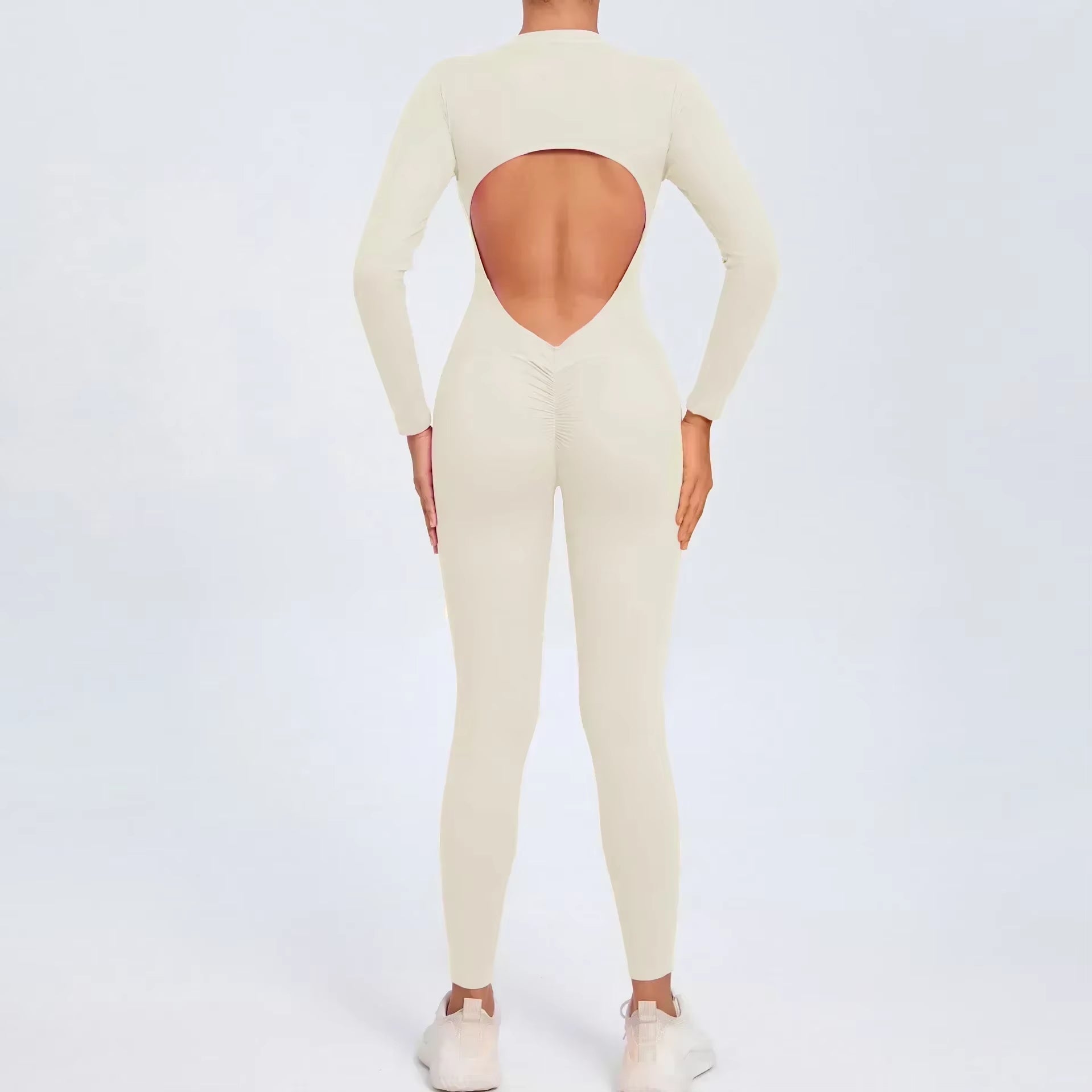 Seamless Yoga Zipper Jumpsuits Sports Fitness Beauty Back Hip-Lifting Long-Sleeved One-Piece Workout Gym Bodysuits for Women