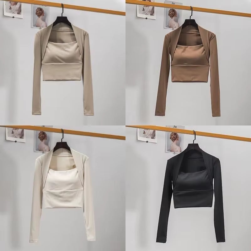 Elevate Your Workout with the Women's Long Sleeve Fitness Chest Cushion Top - Perfect for Yoga, Dance, and Gym Sessions!