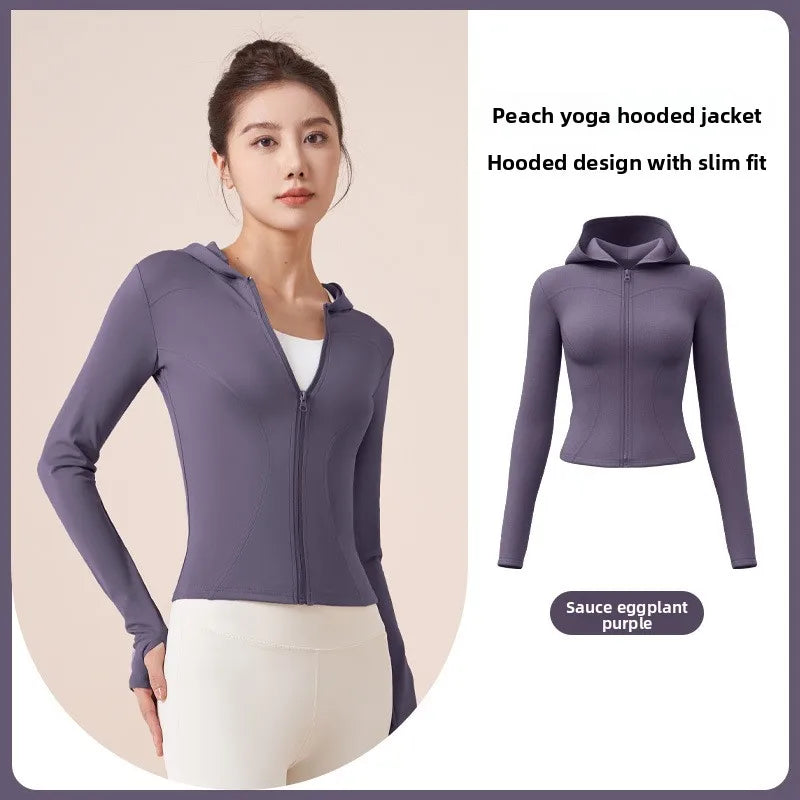 Women'S Slim Yoga Jacket Hooded Sweatshirt Slim Windproof Tight Clothes Running Riding Zipper Jacket Sports Fitness Jacket Y2K