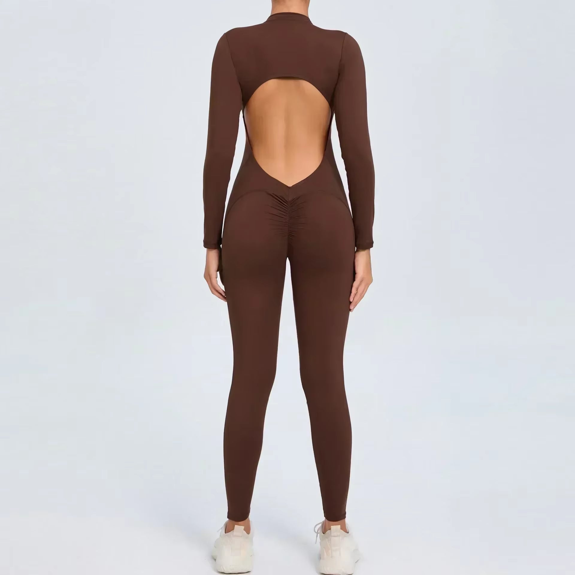 Seamless Yoga Zipper Jumpsuits Sports Fitness Beauty Back Hip-Lifting Long-Sleeved One-Piece Workout Gym Bodysuits for Women